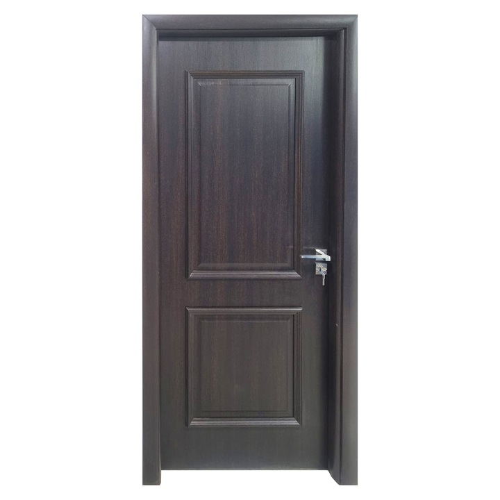 Usa plina interior din MDF cu toc inclus Novo Doors ND09L LUX, Dimensiune 200X80 centimetri, Maner patrat, Cadru din lemn masiv din rasinoase, Balamale si clanta incluse, Toc reglabil de 30 centimetri, Plinta pe ambele parti, Santal Wenge