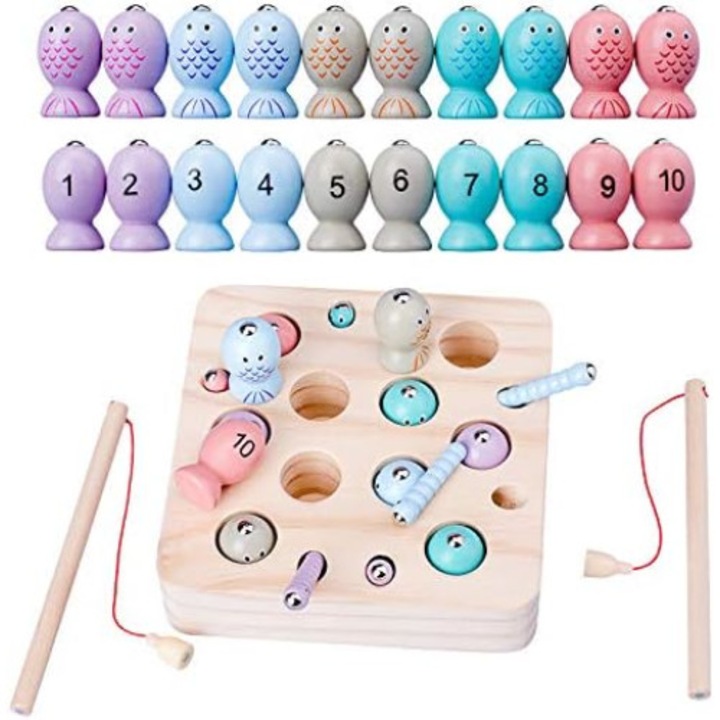 Joc pescuit magnetic, QttvbTna, lemn, multicolor