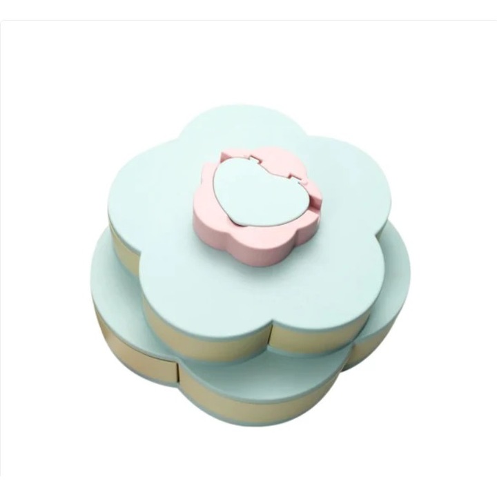 Cutie pentru bomboane, snacks in forma de floare, cu Compartiment Rotativ, 2 Nivele, 10 compartimente, albastru