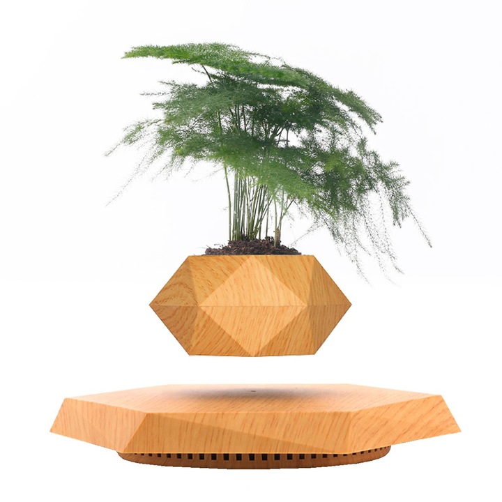 Ghiveci floral INNARA INN-41, levitatie magnetica, imitatie lemn