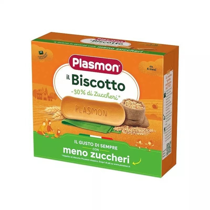 Biscuiti Plasmon cu 30% zahar redus, 320 g, de la 6 luni