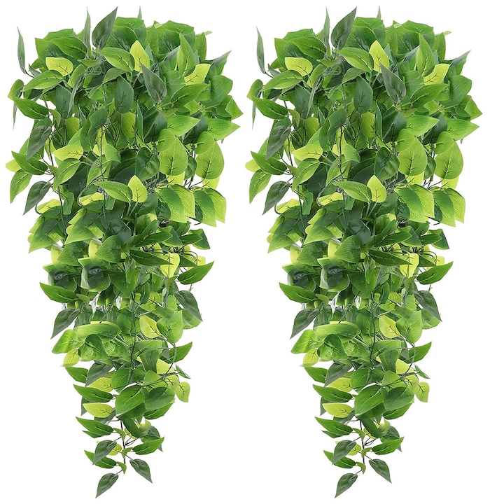 Комплект от 2 изкуствени растения, Minetgnon®, изкуствен бръшлян, пластмаса, 105 см, зелен