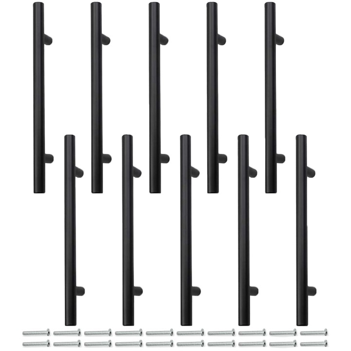 Комплект от 10 дръжки за мебели, Minetgnon®, за спалня, кухня, скрин, нощно шкафче, гардероб, с винтове, неръждаема стомана, разстояние между дупките 128 mm, черни