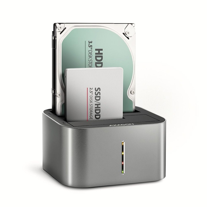 Axagon SuperSpeed kettős USB dokkoló, 2.5"/3.5" HDD/SSD eszközökhöz, klónozási funkció, USB Type-C csatlakozó, külső tápegység, aluminium ház DUAL dock