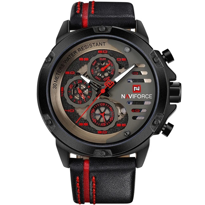 Мъжки ръчен часовник Naviforce Elegant Casual Quartz Chronograph Luxury Quartz Military Style Army Black/Red