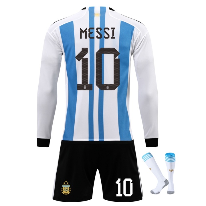 Echipament sportiv copii Argentina Messi Maneci Lungi Fotbal Tricou Set, Multicolor