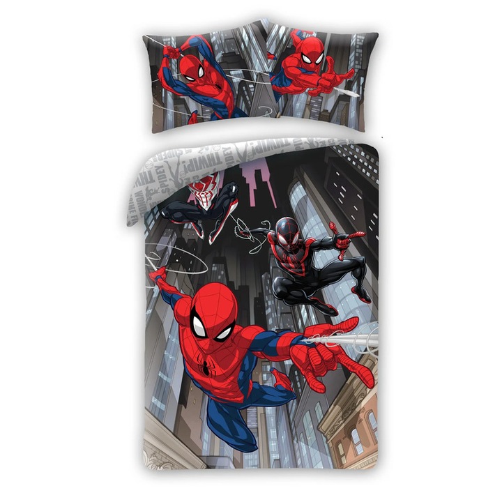 Детски спален комплект Spiderman Town, 140x200, 70x90, Многоцветен
