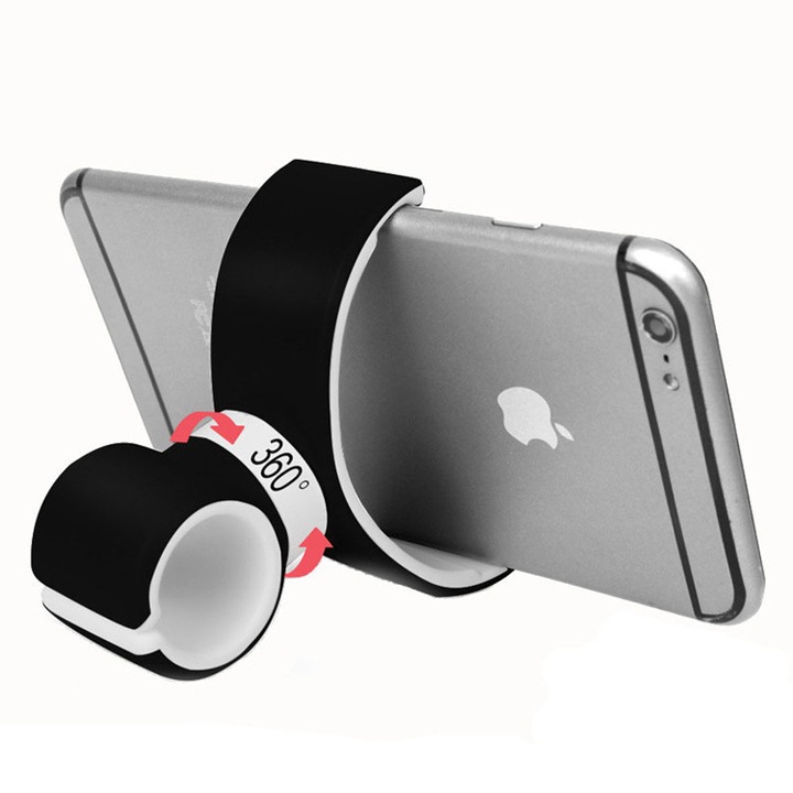 Suport telefon mobil pe volan auto, Suport telefon mobil desktop, TPE, Multifunctional, Negru