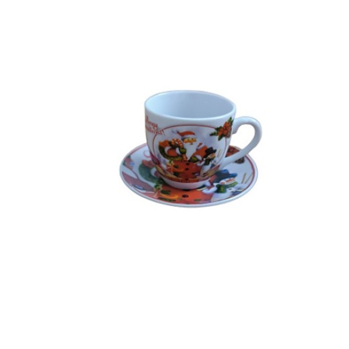 Set cesti cafea cu farfurie, model Craciun, 90 ml, Wei a15378