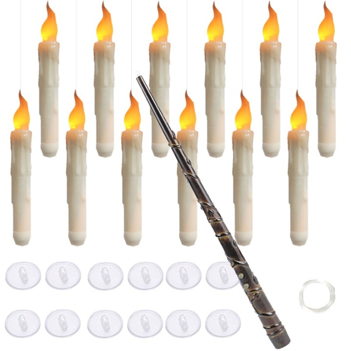 12 db elektromos gyertya készlet, LED, Kiegészítőkkel, Fehér