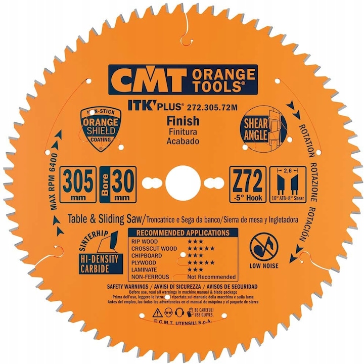Диск за циркулярен трион, CMT, стомана, диаметър 305 мм, оранжев