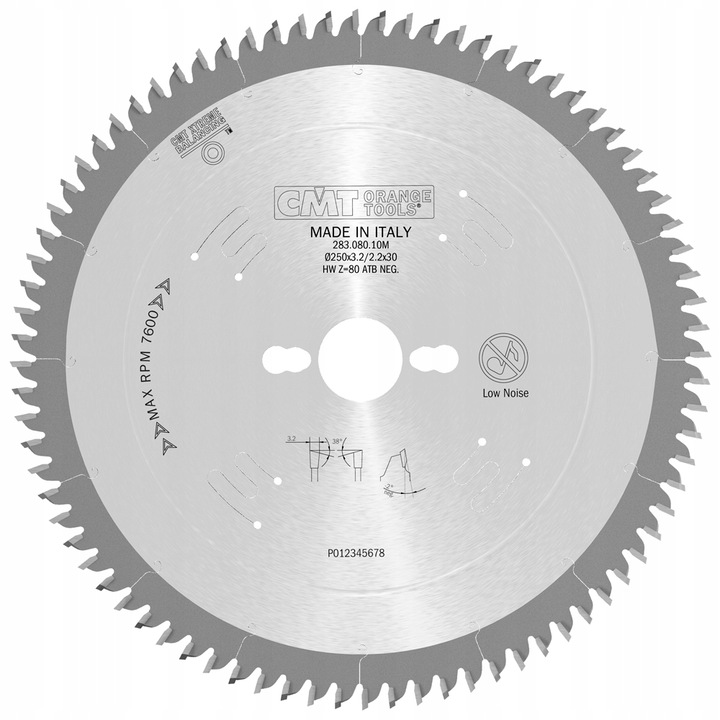 Диск за циркуляр CMT Orange Tools, за ПДЧ/МДФ, Стомана, 250 мм, 80 зъба, Сребрист