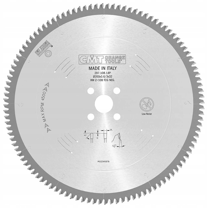 Нож за трион за алуминий/PVC CMT Orange Tools HM, 350mm, 32mm, Silver