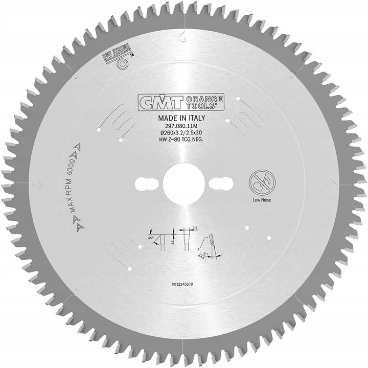 Диск за циркуляр CMT Orange Tools HM, 260mm, 30mm, за алуминий/PVC, Сребрист