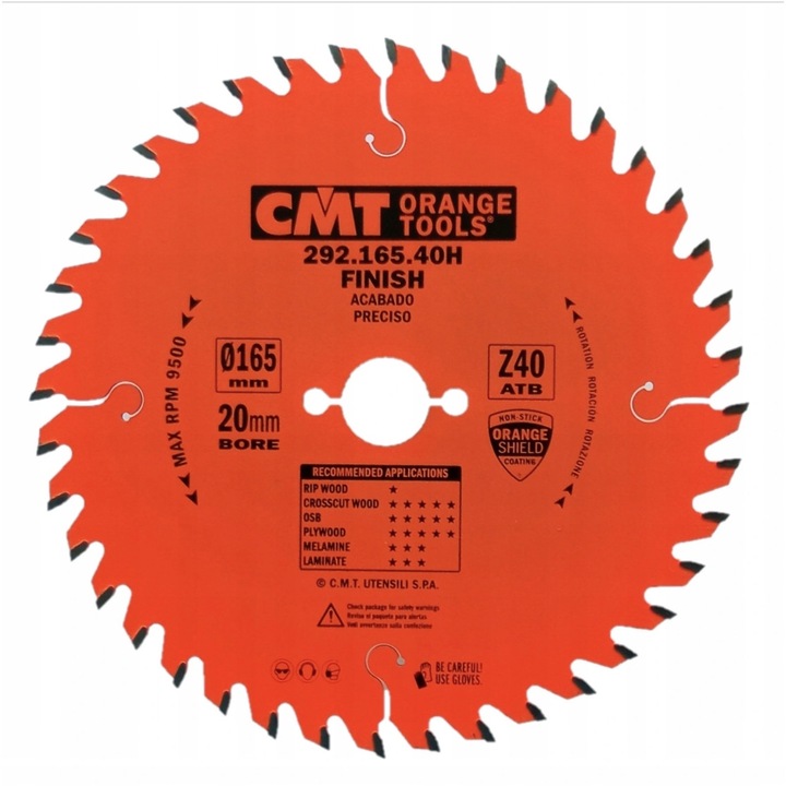 Нож за трион за дърво, CMT, 165 x 20 mm, 40Z, стомана, червен