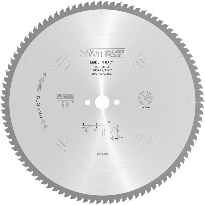 Нож за трион за алуминий/PVC CMT Orange Tools HM, 450mm, 32mm, сребрист