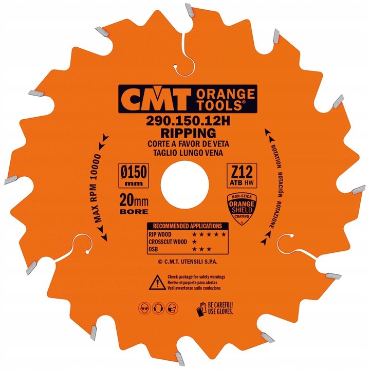 Нож за трион за дърво, CMT, стомана, 150 x 20 x 12Z, оранжев