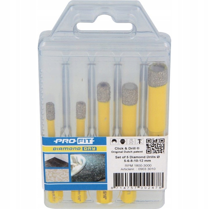 Set 5 burghie Diamond Dry, PRO-FIT, pentru Gresie/Marmura