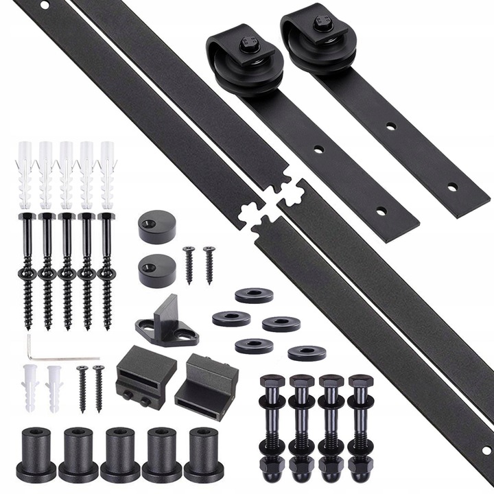 Kit de montare pentru usi glisante cu sina, barn door, LOFT, Otel, Plastic, 200 cm, Negru, BADU