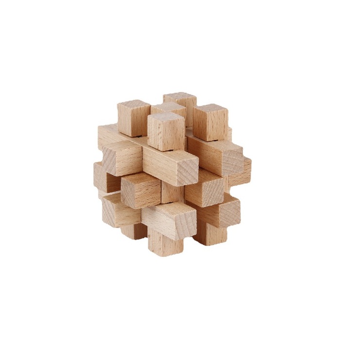 Jucarie Cub Rubik, Lemn, 7.5cm, Maro