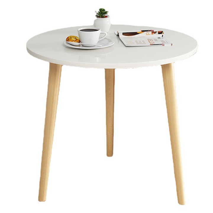 Masuta Cafea, rotunda, Alb, Rebiko, 60x60x50 cm, minimalista scandinava