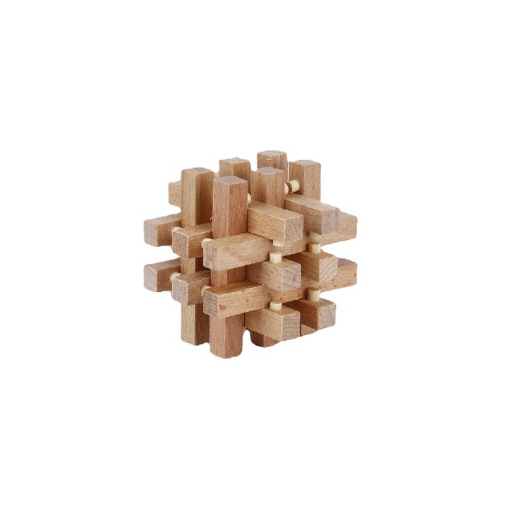 Jucarie Cub Rubik, Lemn, 7.5cm, Maro