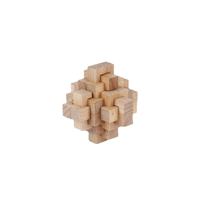 Jucarie Cub Rubik, Lemn, 7.5cm, Maro