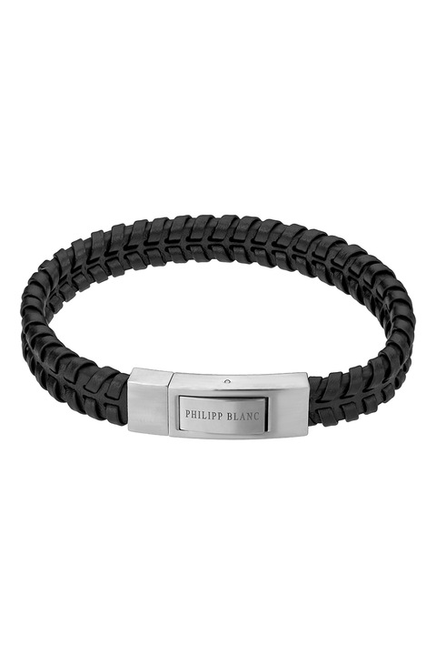 Philipp Blanc, Fonott bőr karkötő, Fekete, Ezüstszín