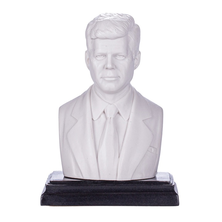 Statueta, bust, Presedintele american John F. Kennedy, marmura, 13.5 cm alb