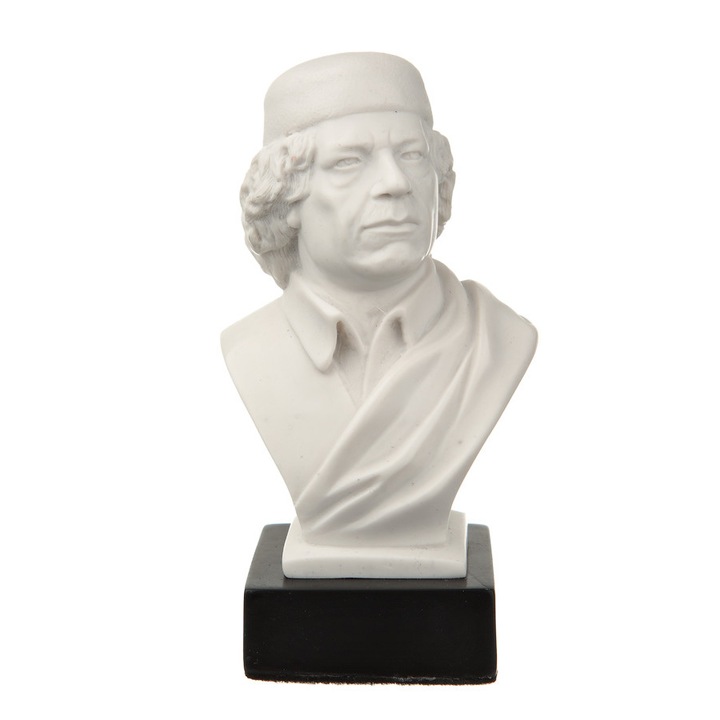 Statueta, bust, Colonelul revolutionar libian Muammar Gaddafi, marmura, 11.5 cm alb