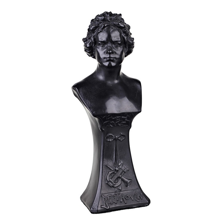 Mellszobor, szobor, német zeneszerző Ludwig van Beethoven, kő, 17.5 cm, fekete