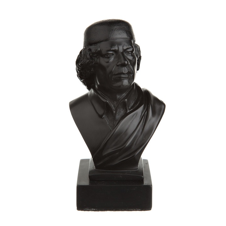Statueta, bust, Colonelul revolutionar libian Muammar Gaddafi, piatra, 11.5 cm negru