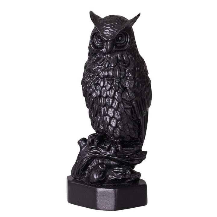 Statueta, bufnita, piatra, 10 cm negru