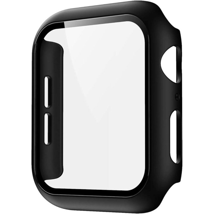 + MINŐSÉGI 360°-os képernyővédelemmel ellátott tok, kompatibilis Apple Watch Series 3/4/5/6/7/8/SE, kemény polikarbonát, ultravékony, teljes képernyős ütés elleni védelem, 44 mm, fekete