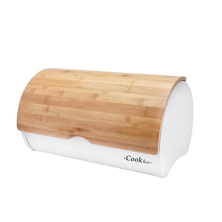 Cutie pentru paine, ramiz, Alb, Capac din bambus