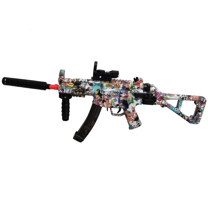 Szett Elektromos puska, lövészelit, MP5K, Hangtompító, Biztonsági szemüveg, Többszínű, 4 db