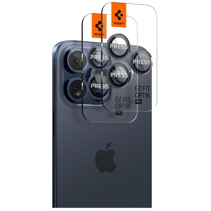 6 db kameraüvegvédő készlet Spigen Optik EZ FIT kompatibilis iPhone 14 Pro / 14 Pro Max / 15 Pro / 15 Pro Max Blue Titanium telefonnal