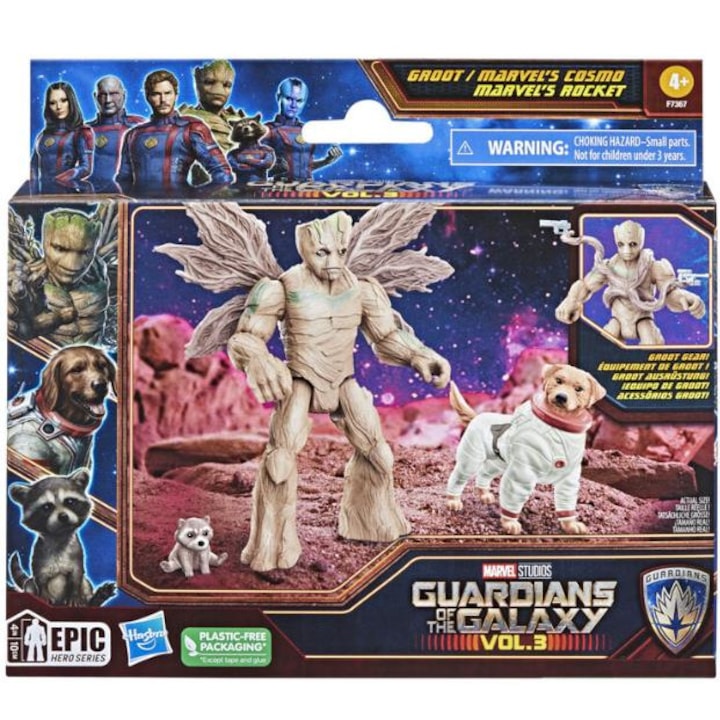 Akciófigura, Hasbro, Marvel Guardians of the Galaxy Vol.3: Epic Hero Series - Groot / Marvels Cosmo / Marvels Rocket