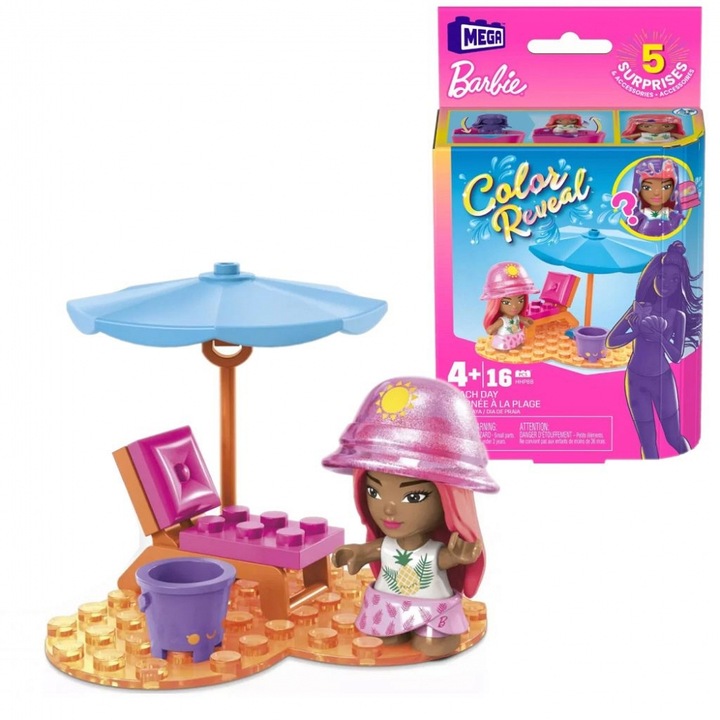Mattel Mega Bloks Barbie Color Reveal Конструктор от 16 части, 4+ години, Многоцветен