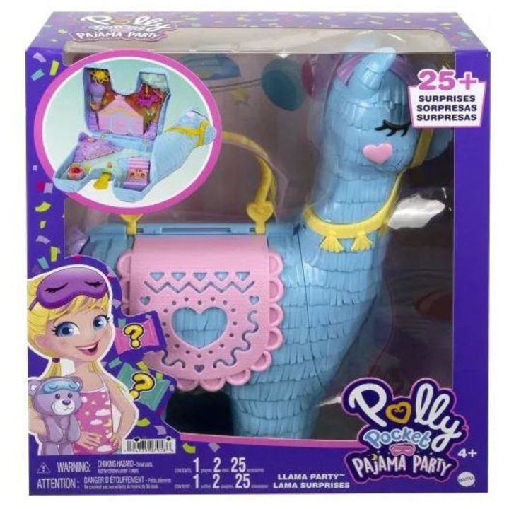 Фигурка Polly Pocket: Пижамно парти - Llama Pyjamas, Mattel, 4+, Син/Розов