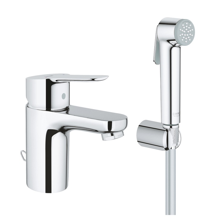 Смесител за умивалник Grohe BauEdge 23757000, 3/8'', S, 146 мм, Хигиеничен душ, Хром