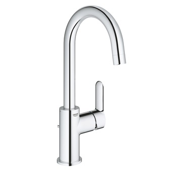 Baterie lavoar Grohe BauEdge 23760000, 3/8'', monocomanda, marimea L, cartus ceramic, pivotanta, limitator, set evacuare cu tija, crom