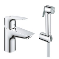Set baterie lavoar Grohe BauEdge 23757001, 3/8'', marime S, H 15.3 cm, dus igienic, cartus ceramic, fara evacuare, crom