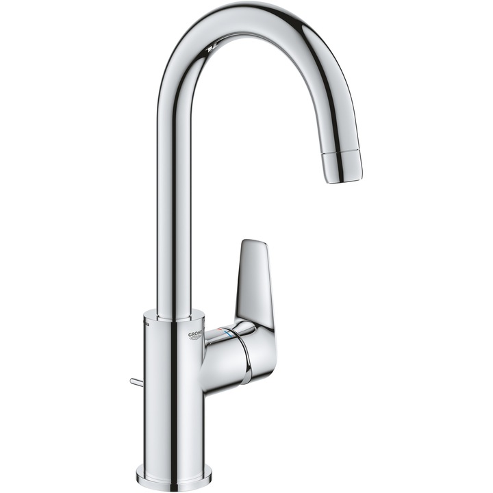 Смесител за мивка Grohe BauEdge 23760001, 3/8'', Размер L, H 31.1 см, Едноръкохватков, Въртящ се, Керамичен картуш, Изпразнител, Хром