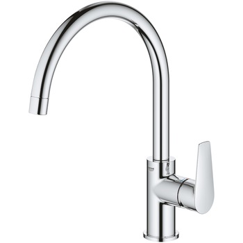 Baterie de bucatarie Grohe BauEdge 31367001, 3/8'', monocomanda, pipa inalta, tip C, cartus ceramic, pivotanta, limitator, crom