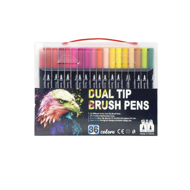 Set 36 bucati markere de colorat, JESWO, 2 Capete, cu dublu varf Intensity, Multicolor