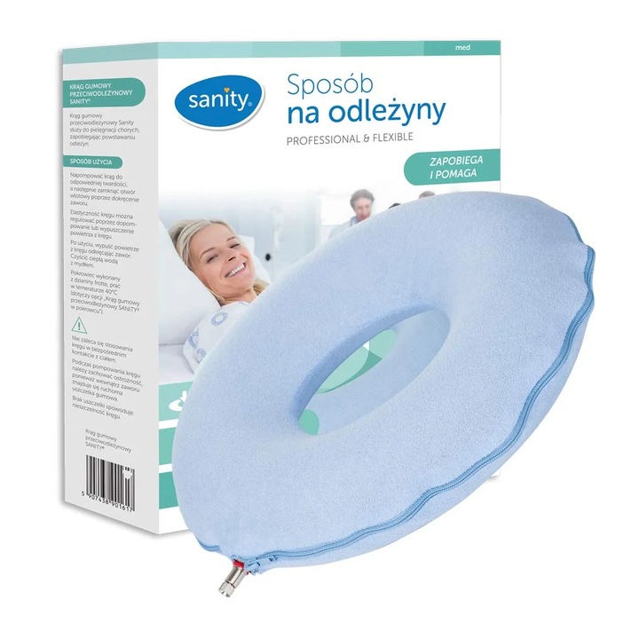 Sanity felfújható tekercs, felfekvés megelőzésére, gumiból, levehető huzattal, kellemes tapintású, Világoskék