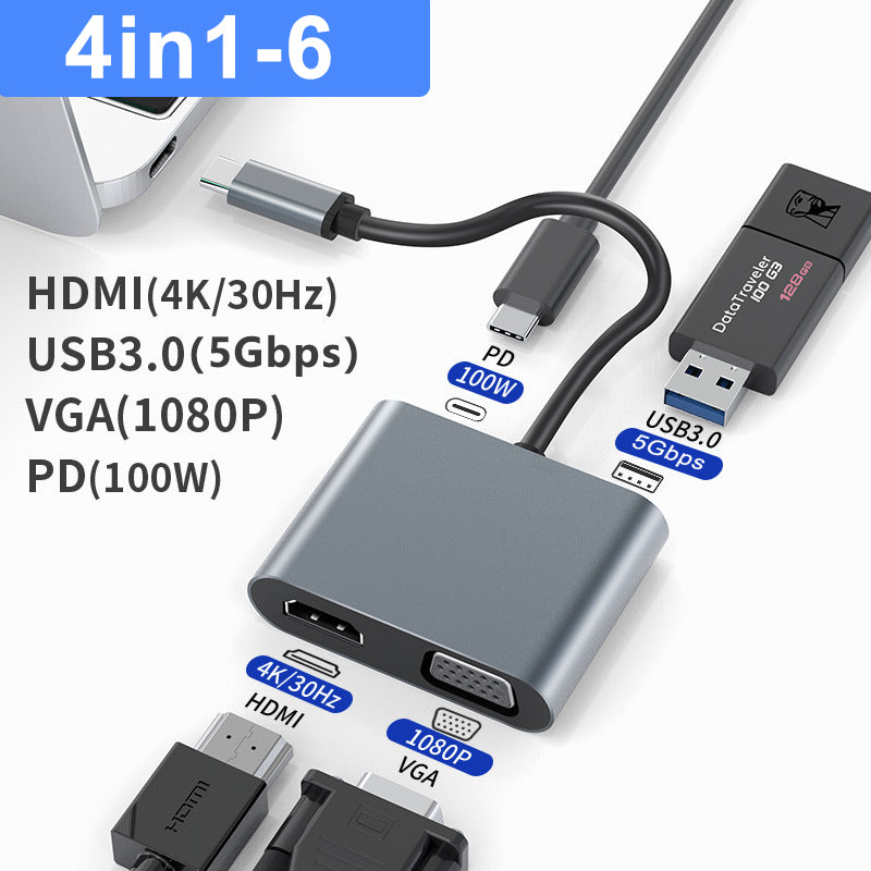 Adaptor, JESWO, USB-C/HDMI/VGA, 4K, Argintiu - eMAG.ro