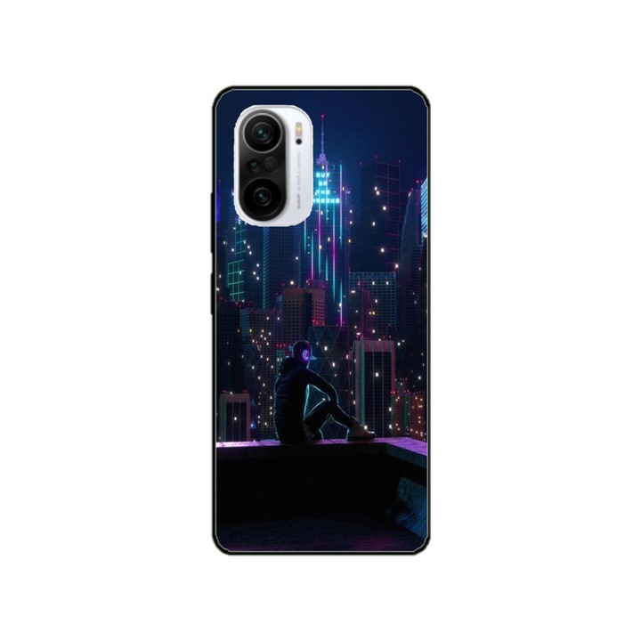Husa personalizata HQ Print si Folie de Silicon pentru Xiaomi Redmi 12C, model Neon City, multicolor, S1D1M0260