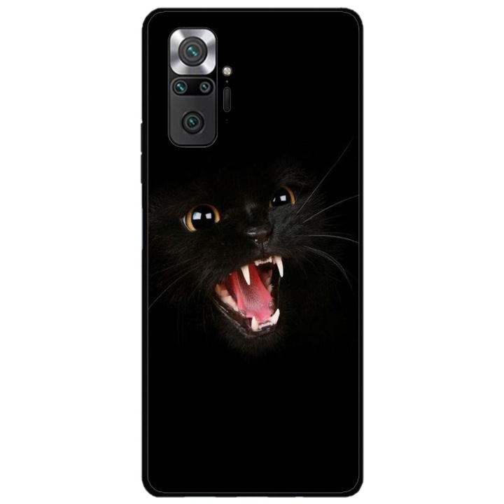 Персонализиран калъф за плуване и силиконово фолио за Xiaomi Redmi Note 10 Pro Max, модел Black Cat #2, многоцветен, S1D1M0016
